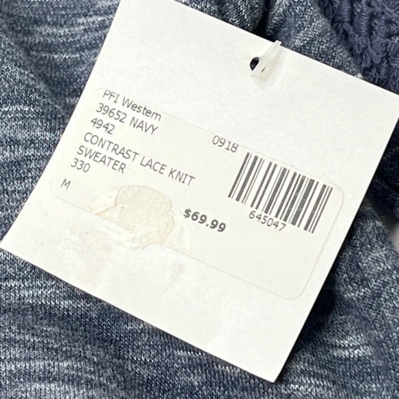 Skies Are Blue Contrast‎ Lace Knit Fringe Sweater Top Size Medium - Picture 8 of 9